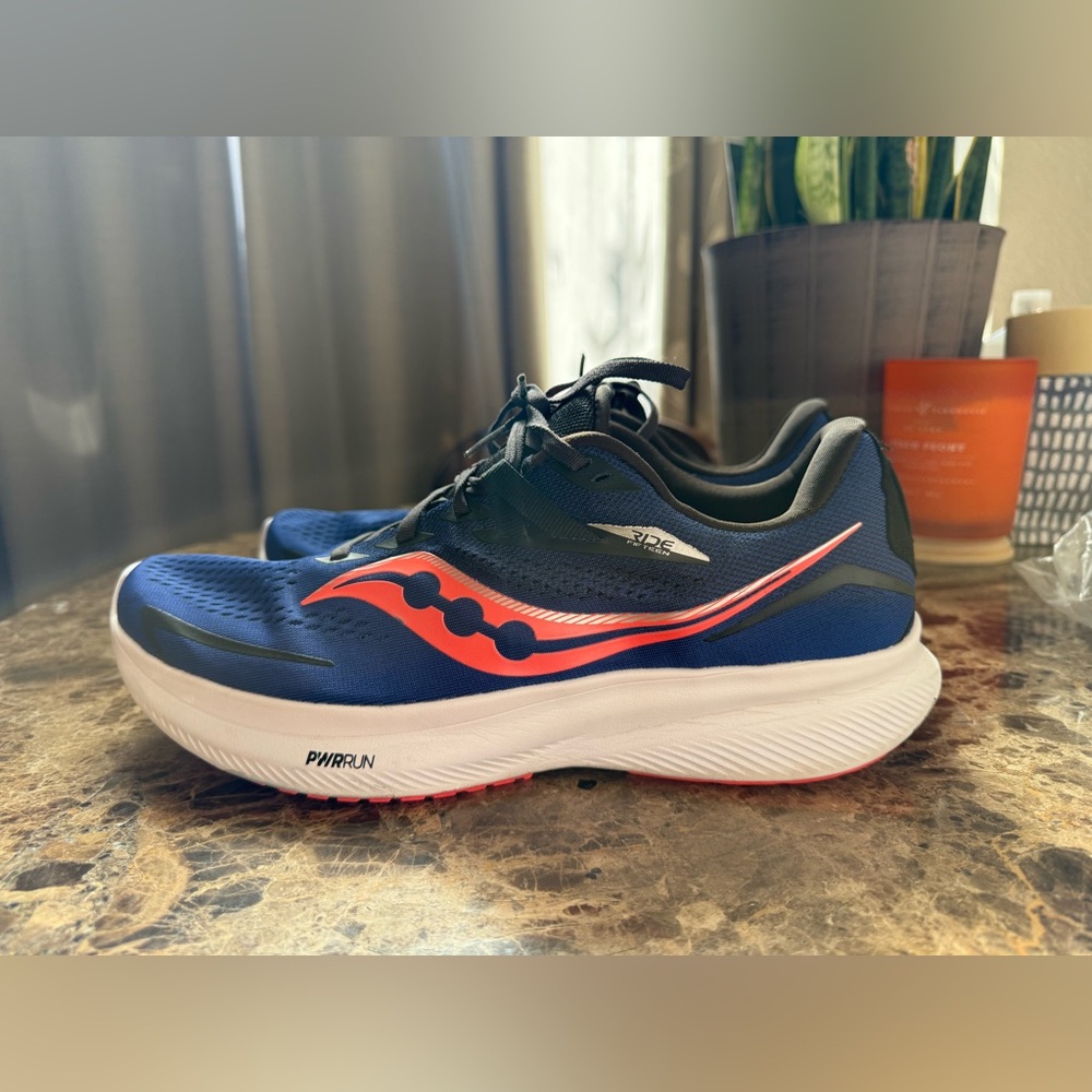 Saucony Ride 15 Mens Running Sneaker Blue Oange Lace Up Shoes Size 12